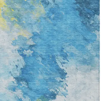 8' X 10' Blue Yellow And Ivory Abstract Washable Indoor Outdoor Area Rug