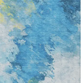 9' X 12' Blue Yellow And Ivory Abstract Washable Indoor Outdoor Area Rug