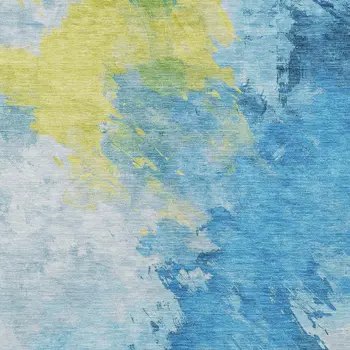 10' X 14' Blue Yellow And Ivory Abstract Washable Indoor Outdoor Area Rug