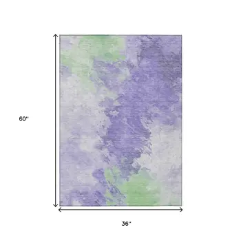 3' X 5' Lavender Mint Green And Ivory Abstract Washable Indoor Outdoor Area Rug