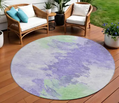 8' Lavender Mint Green And Ivory Round Abstract Washable Indoor Outdoor Area Rug