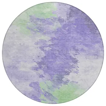 8' Lavender Mint Green And Ivory Round Abstract Washable Indoor Outdoor Area Rug