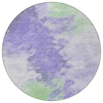 8' Lavender Mint Green And Ivory Round Abstract Washable Indoor Outdoor Area Rug