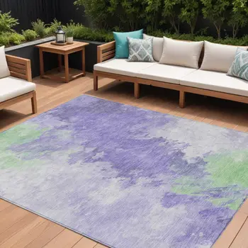 8' X 10' Lavender Mint Green And Ivory Abstract Washable Indoor Outdoor Area Rug