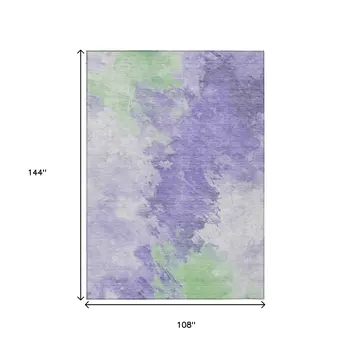 9' X 12' Lavender Mint Green And Ivory Abstract Washable Indoor Outdoor Area Rug