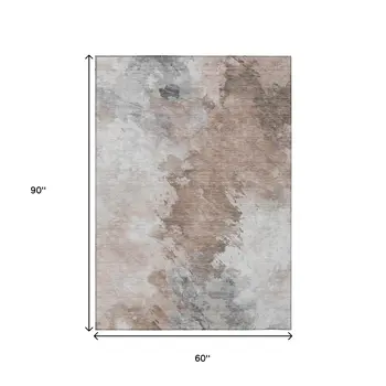 5' X 8' Brown Ivory And Gray Abstract Washable Indoor Outdoor Area Rug