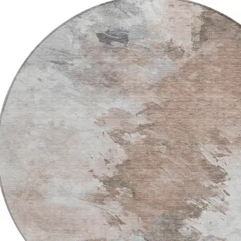 8' Brown Ivory And Gray Round Abstract Washable Indoor Outdoor Area Rug
