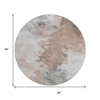 8' Brown Ivory And Gray Round Abstract Washable Indoor Outdoor Area Rug