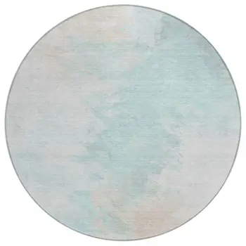 8' Pale Aqua Beige And Ivory Round Abstract Washable Indoor Outdoor Area Rug