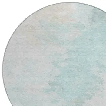 8' Pale Aqua Beige And Ivory Round Abstract Washable Indoor Outdoor Area Rug