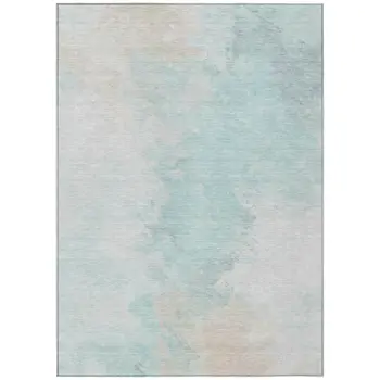 9' X 12' Pale Aqua Beige And Ivory Abstract Washable Indoor Outdoor Area Rug