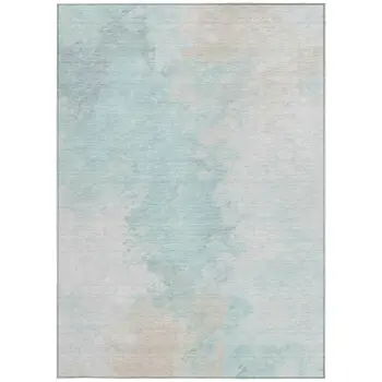 10' X 14' Pale Aqua Beige And Ivory Abstract Washable Indoor Outdoor Area Rug