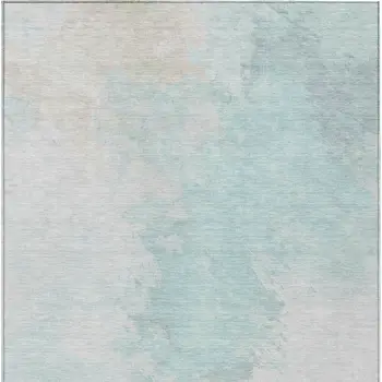 10' X 14' Pale Aqua Beige And Ivory Abstract Washable Indoor Outdoor Area Rug