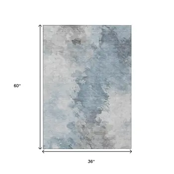 3' X 5' Sky Blue Gray And Ivory Abstract Washable Indoor Outdoor Area Rug