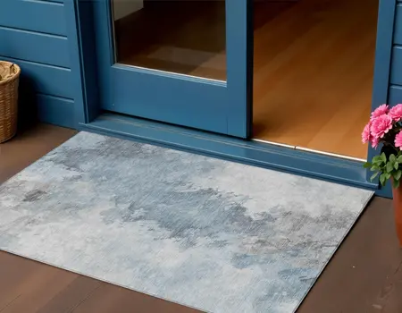 3' X 5' Sky Blue Gray And Ivory Abstract Washable Indoor Outdoor Area Rug