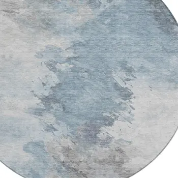 8' Sky Blue Gray And Ivory Round Abstract Washable Indoor Outdoor Area Rug