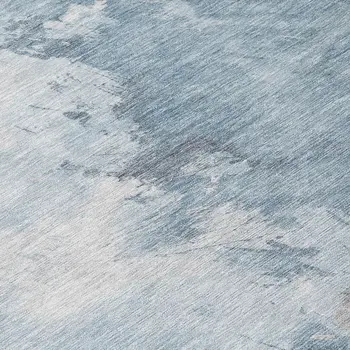 8' Sky Blue Gray And Ivory Round Abstract Washable Indoor Outdoor Area Rug