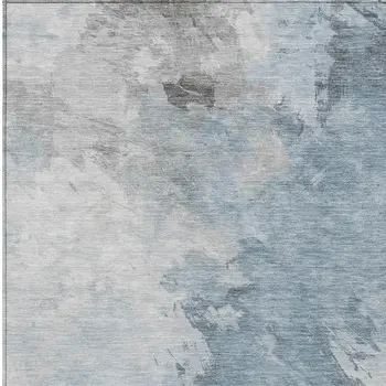 9' X 12' Sky Blue Gray And Ivory Abstract Washable Indoor Outdoor Area Rug