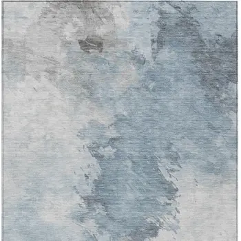10' X 14' Sky Blue Gray And Ivory Abstract Washable Indoor Outdoor Area Rug