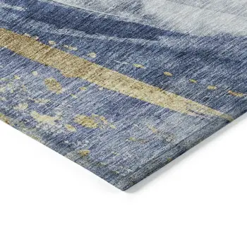 5' X 8' Blue Gold And Ivory Abstract Washable Indoor Outdoor Area Rug