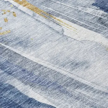 8' Blue Gold And Ivory Round Abstract Washable Indoor Outdoor Area Rug