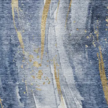 8' X 10' Blue Gold And Ivory Abstract Washable Indoor Outdoor Area Rug