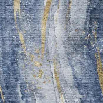 9' X 12' Blue Gold And Ivory Abstract Washable Indoor Outdoor Area Rug