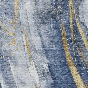 10' X 14' Blue Gold And Ivory Abstract Washable Indoor Outdoor Area Rug