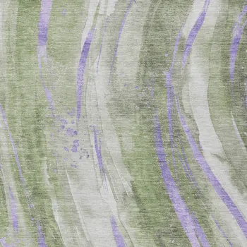 3' X 5' Olive Green Lavender And Ivory Abstract Washable Indoor Outdoor Area Rug