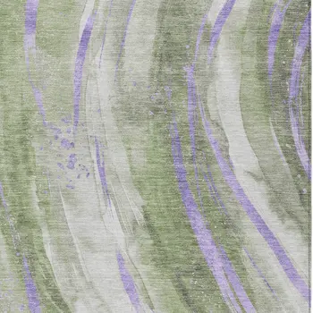 5' X 8' Olive Green Lavender And Ivory Abstract Washable Indoor Outdoor Area Rug