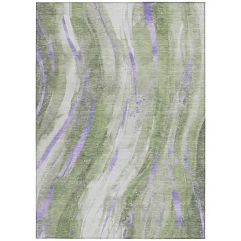 8' X 10' Olive Green Lavender And Ivory Abstract Washable Indoor Outdoor Area Rug