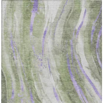 8' X 10' Olive Green Lavender And Ivory Abstract Washable Indoor Outdoor Area Rug