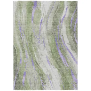 9' X 12' Olive Green Lavender And Ivory Abstract Washable Indoor Outdoor Area Rug