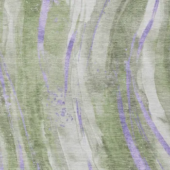 10' X 14' Olive Green Lavender And Ivory Abstract Washable Indoor Outdoor Area Rug
