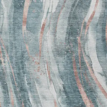 3' X 5' Teal Blue Salmon And Ivory Abstract Washable Indoor Outdoor Area Rug