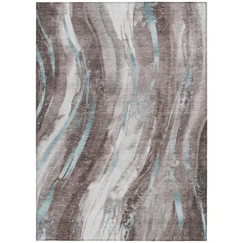 8' X 10' Taupe Sky Blue And Ivory Abstract Washable Indoor Outdoor Area Rug
