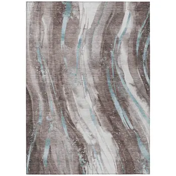 8' X 10' Taupe Sky Blue And Ivory Abstract Washable Indoor Outdoor Area Rug