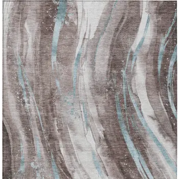 8' X 10' Taupe Sky Blue And Ivory Abstract Washable Indoor Outdoor Area Rug