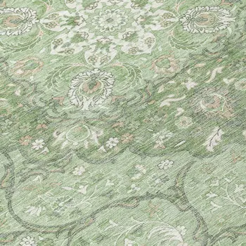 8' Artichoke Green And Ivory Round Medallion Washable Indoor Outdoor Area Rug