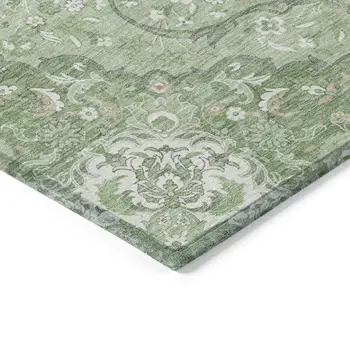 10' X 14' Artichoke Green And Ivory Medallion Washable Indoor Outdoor Area Rug