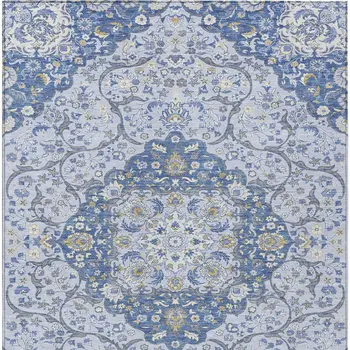 3' X 5' Blue And Ivory Medallion Washable Indoor Outdoor Area Rug