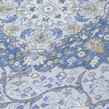 8' Blue And Ivory Round Medallion Washable Indoor Outdoor Area Rug
