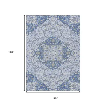 8' X 10' Blue And Ivory Medallion Washable Indoor Outdoor Area Rug
