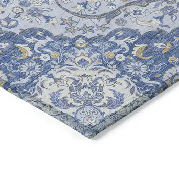 10' X 14' Blue And Ivory Medallion Washable Indoor Outdoor Area Rug