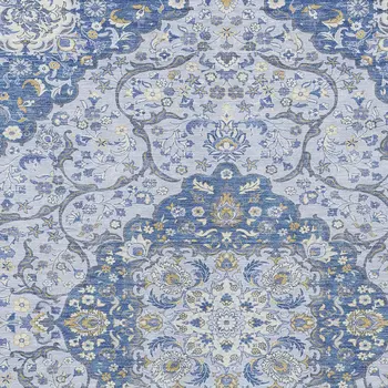 10' X 14' Blue And Ivory Medallion Washable Indoor Outdoor Area Rug