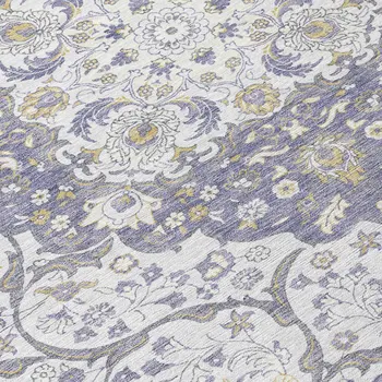 8' Lavender And Ivory Round Medallion Washable Indoor Outdoor Area Rug