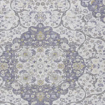 8' X 10' Lavender And Ivory Medallion Washable Indoor Outdoor Area Rug