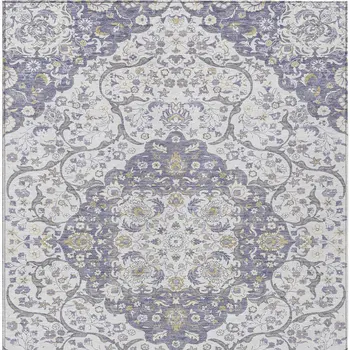 9' X 12' Lavender And Ivory Medallion Washable Indoor Outdoor Area Rug