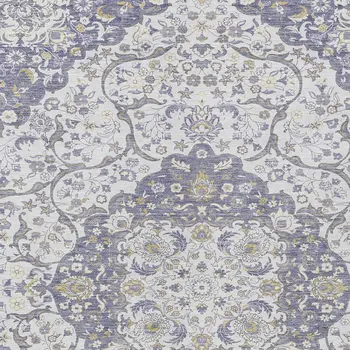 9' X 12' Lavender And Ivory Medallion Washable Indoor Outdoor Area Rug