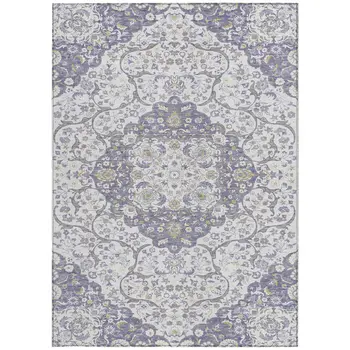 10' X 14' Lavender And Ivory Medallion Washable Indoor Outdoor Area Rug